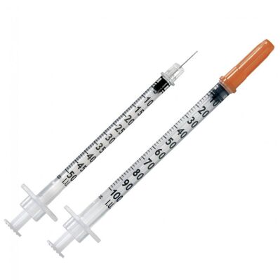 अच्छा मूल्य 1ml क्षमता इंसुलिन सिरिंज फिक्स्ड सुई और सटीक चिकित्सा इंजेक्शन के लिए बाँझ पैकेजिंग के साथ ऑनलाइन